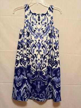 Lauren Ralph Lauren White and Blue Floral-Print Sleeveless Mini Dress